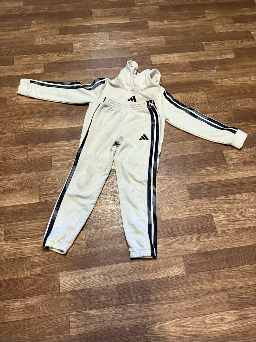 adidas Cream Hoodie with Black Striped Accents - Picture 4 of 4